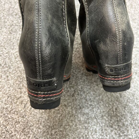 Sorel Womens Tall Cate the Great Wedge Boots Size 10 Heeled Leather Charcoal - Picture 5 of 16
